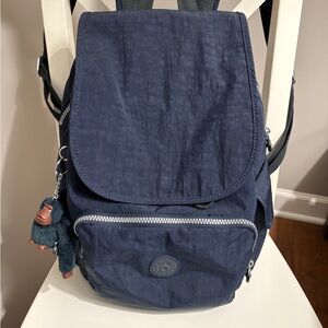 Kipling Navy Blue Everyday Backpack with Monkey Keychain